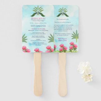 Indian wedding itinerary hand fan, thank you card hand fan