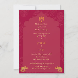 Indian wedding maroon and gold invitation