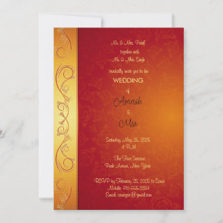 Indian wedding maroon and gold invitation