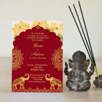 Indian wedding maroon gold elephant lotus