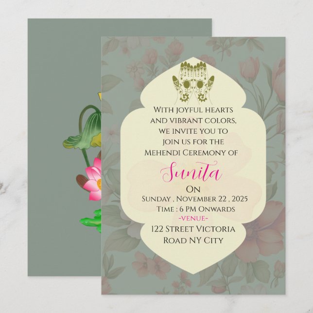 Indian Wedding Mehendi Ceremony Invitation (Front/Back)
