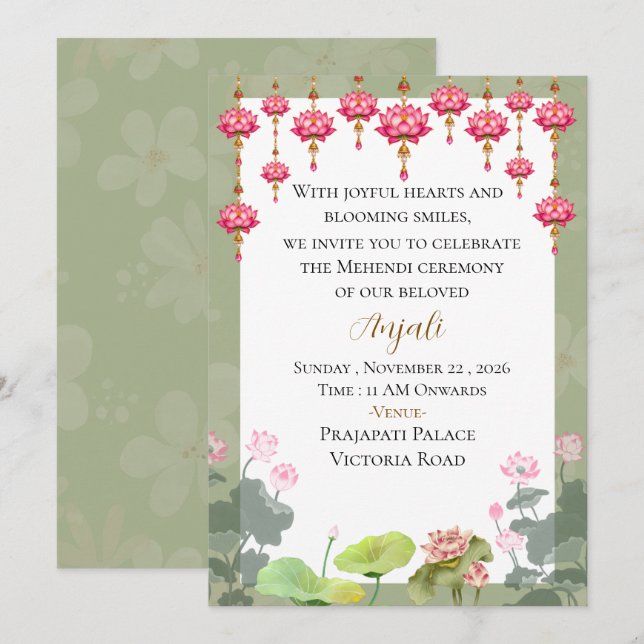 Indian Wedding Mehendi Ceremony Invitation (Front/Back)