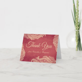 Indian Wedding, Mehndi Thank You Card, red, gold