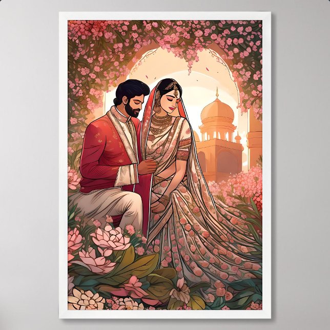Indian Wedding Painting Pink of Love and Happiness Poster (Indian Wedding Painting Pink of Love and Happiness)