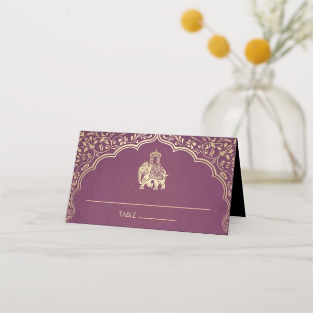Indian Wedding Place Card Faux Gold Foil (Front)