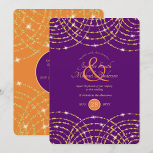 Indian Wedding Purple Coral Gold Lights Invitation
