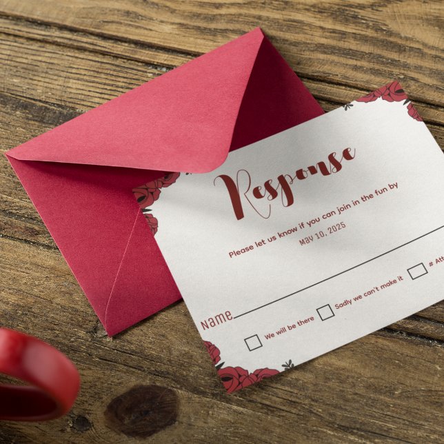 Indian Wedding Rose Floral Theme RSVP Card (lovely red floral theme response card)