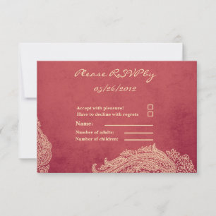 Indian Wedding RSVP Card, Mehndi, red, gold Card