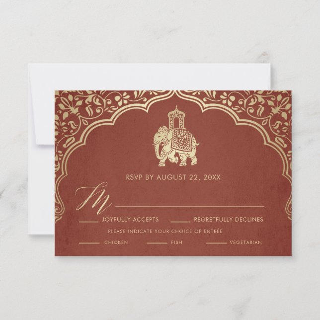 Indian Wedding RSVP Card, White and Gold Invitatio Invitation (Front)