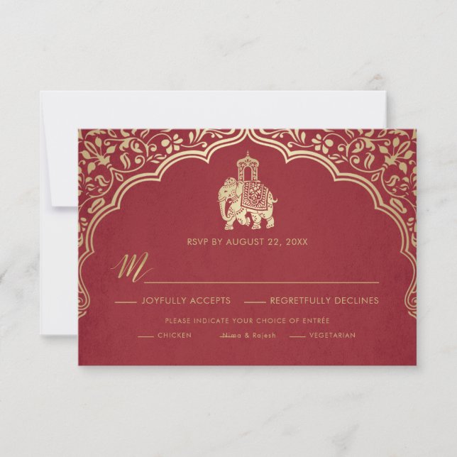 Indian Wedding RSVP Card, White and Gold Invitation (Front)