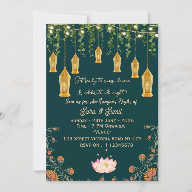 Indian Wedding Sangeet Night Ceremony Invitations  (Front)