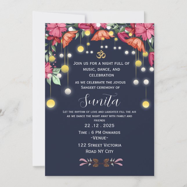 Indian Wedding Sangeet Night Invitation  (Front)