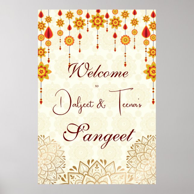 Indian wedding sangeet welcome sign (Front)
