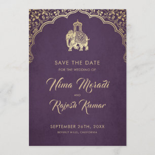 Indian Wedding, Save The Date, Blue, Gold, Ganesha Date