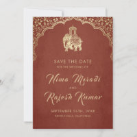 Indian Wedding Save The Date Gold Ganesha Invitati