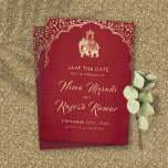 Indian Wedding Save The Date Gold Ganesha Invitati Invitation<br><div class="desc">Indian Wedding Save The Date Gold Ganesha Invitation These beautiful Indian Wedding Invitations with a ganesha design in faux gold foil on a red background will surely excite your guests! Design tip: Use capital letters for the non-script text. Upgrade the paper type to Pearl Shimmer for an extra fancy look!...</div>