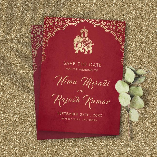 Indian Wedding Save The Date Gold Ganesha Invitati Invitation (Creator Uploaded)