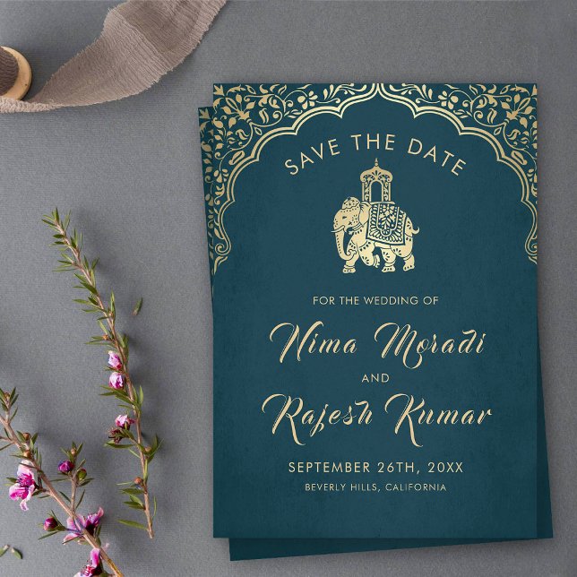 Indian Wedding Save The Date Gold Ganesha Invitati Invitation (Creator Uploaded)