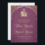Indian Wedding Save The Date Gold Ganesha Invitati Invitation<br><div class="desc">Indian Wedding Save The Date Gold Ganesha Invitation These beautiful Indian Wedding Invitations with a ganesha design in faux gold foil on a red background will surely excite your guests! Design tip: Use capital letters for the non-script text. Upgrade the paper type to Pearl Shimmer for an extra fancy look!...</div>