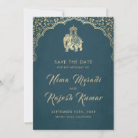 Indian Wedding Save The Date Gold Ganesha Invitati