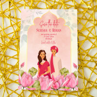 Indian wedding save the date lotus bridal couple