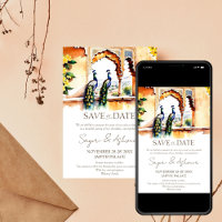 Indian wedding save the date peacock Jaipur palace