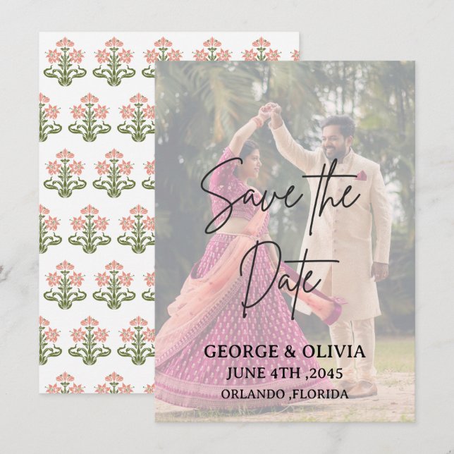 Indian Wedding Save the Date Photo Card (Front/Back)