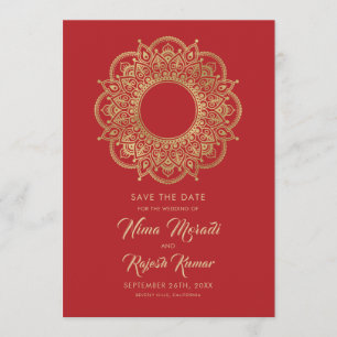 Indian Wedding, Save The Date, Red and Gold Date