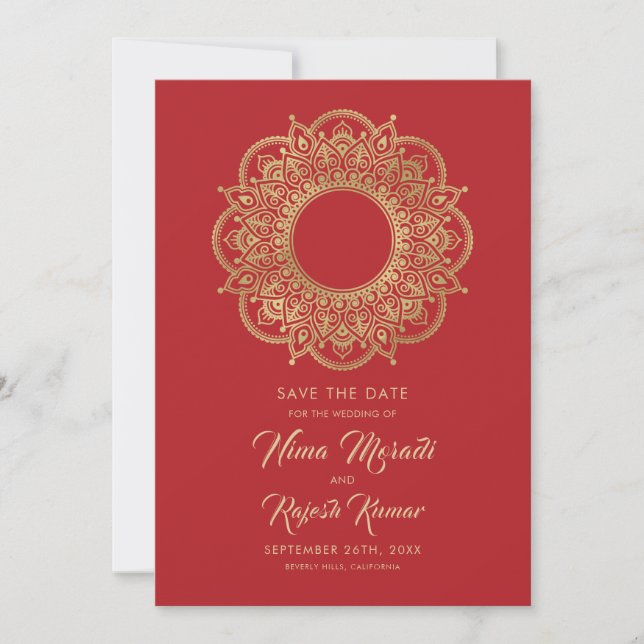 Indian Wedding, Save The Date, Red and Gold Save The Date (Front)