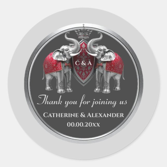 Indian wedding silver elephants royal crown Hindi Classic Round Sticker (Front)