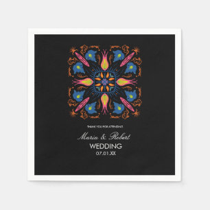 Indian Wedding Theme Elephant Floral Black    Napkin