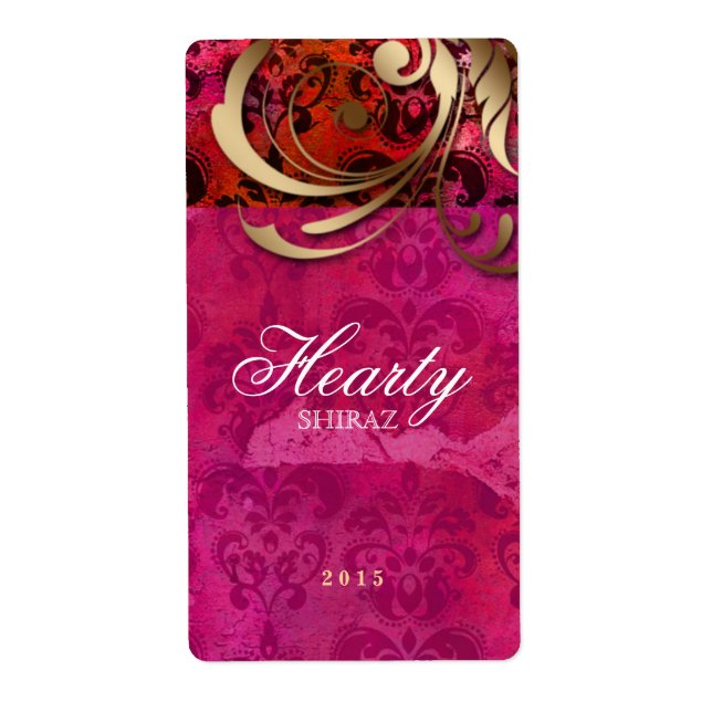 Indian Wedding Wine Label Damask Pink Gold (Front)