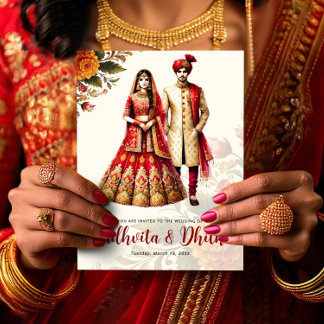 Indian Wedding with Traditional Bride & Groom Invitation