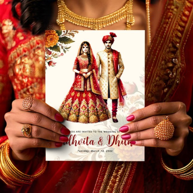 Indian Wedding with Traditional Bride & Groom Invitation (Indian Wedding with Traditional Bride & Groom Invitation, Hindu Wedding Card)