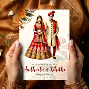 Indian Wedding with Traditional Bride & Groom Invitation