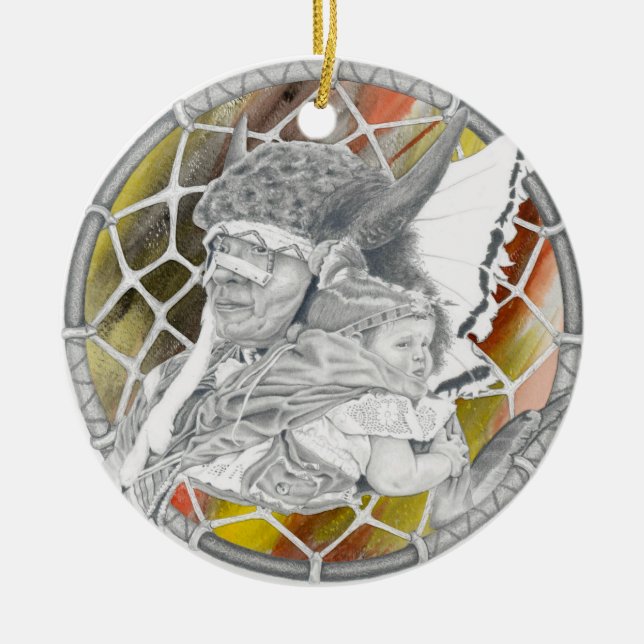 Indian with Baby Ceramic Ornament (Front)