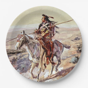 “Indian With Spear” Cowboy Art by Charles Russell Paper Plate