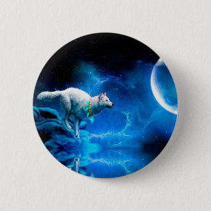 Indian wolf and the full moon 6 cm round badge