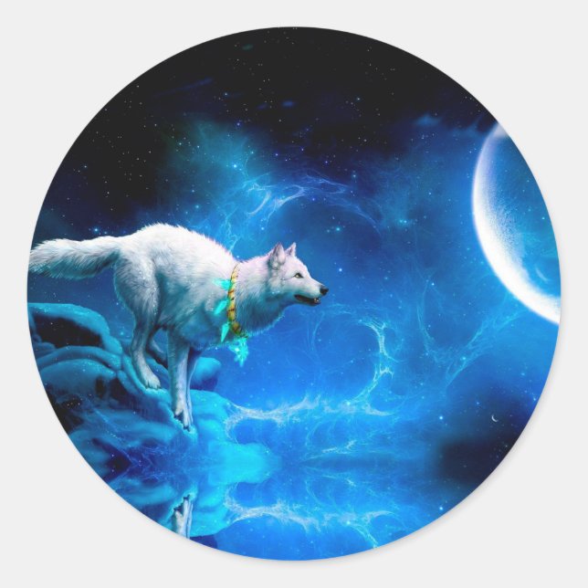 Indian wolf and the full moon classic round sticker (Front)