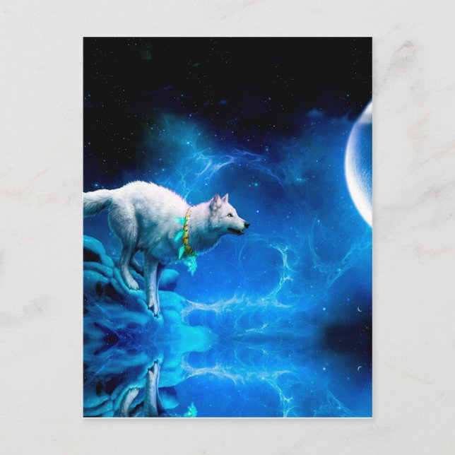 Indian wolf and the full moon postcard (Front)