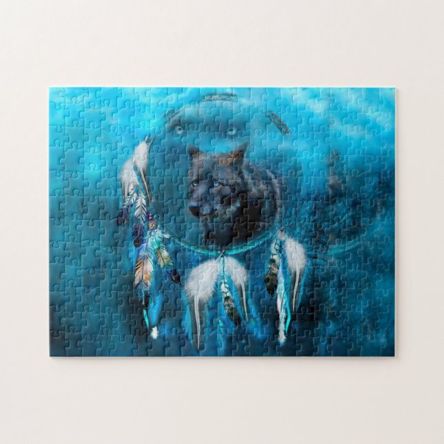 Indian wolf dreamcatcher with ethnic ornaments jigsaw puzzle (Horizontal)