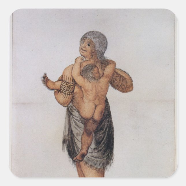 Indian Woman and Baby of Pomeiooc Square Sticker (Front)