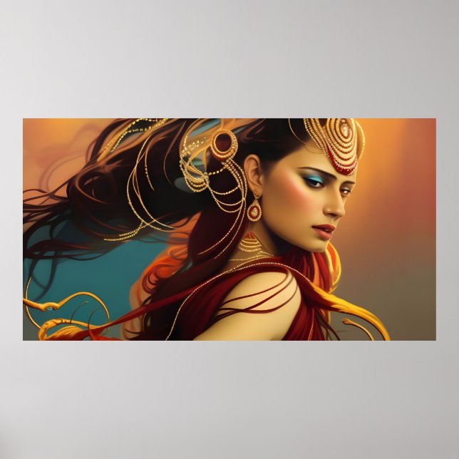 Indian woman colourful red blue jewels Poster (Front)