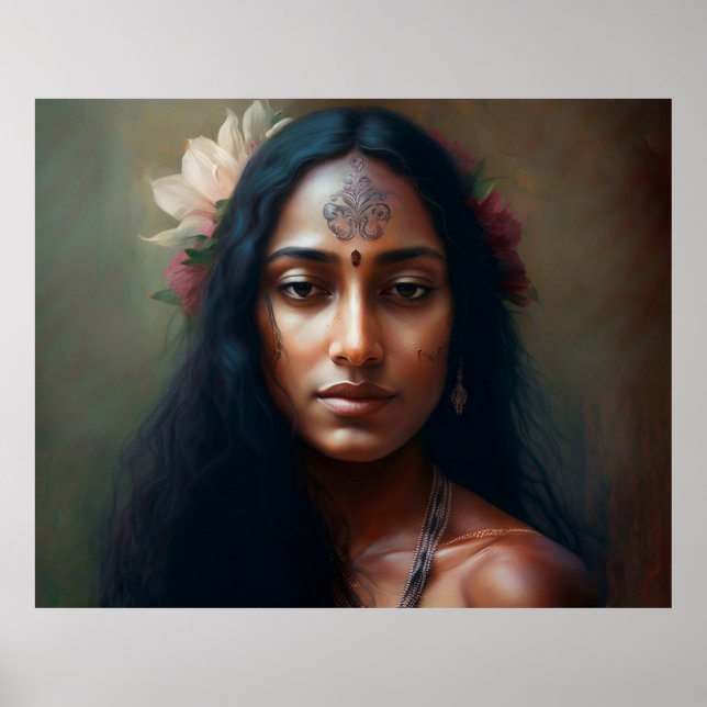 Indian Woman Face Oil Painting Poster (Front)