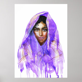 Indian woman, watercolor portrait, artwork. poster