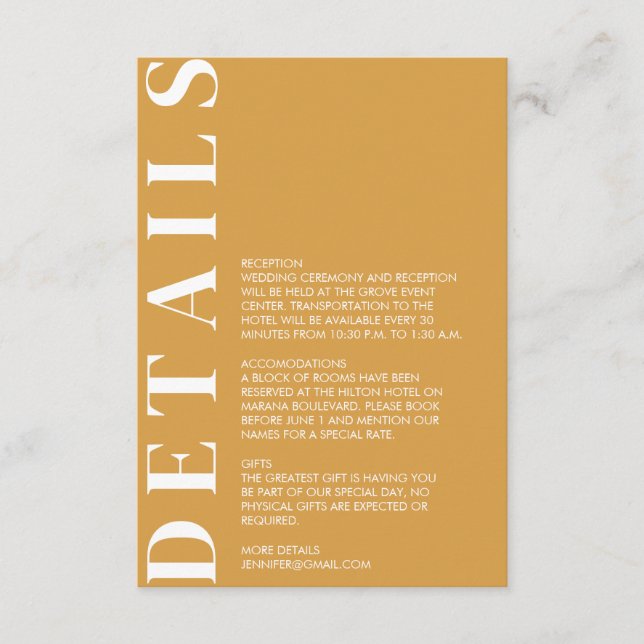 Indian Yellow Wedding Details Enclosure Card  (Front)
