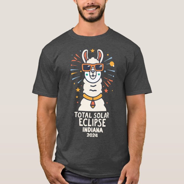 Indiana 2024 Solar Eclipse with a cool Llama Scoop T-Shirt (Front)