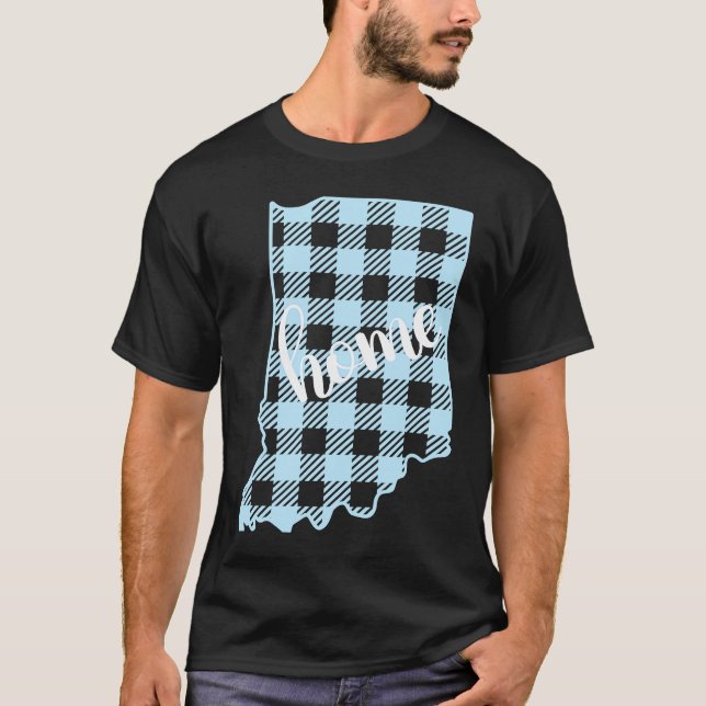 Indiana Buffalo Plaid Home State Country Blue West T-Shirt (Front)