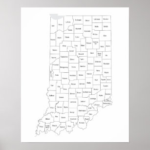 Indiana Counties map with state outline Poster