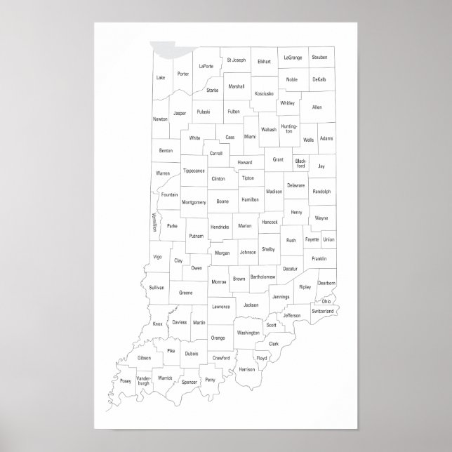 Indiana Counties map with state outline Poster (Front)